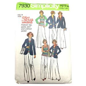 Simplicity Vintage 1970's Pattern #7930 Misses Pants/Skirt/Top/ Jacket Size‎ 14